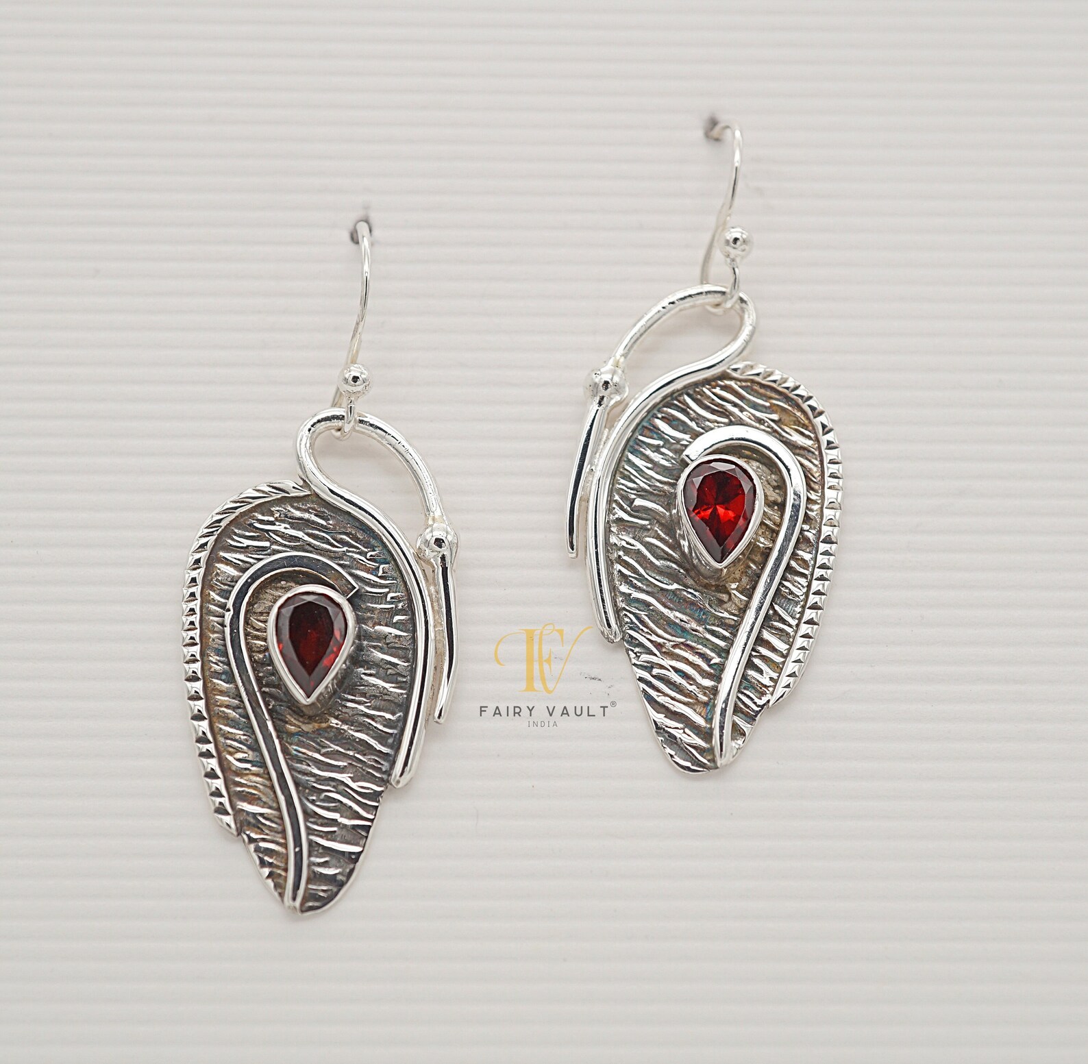 Swan Garnet Wing Drop Earrings