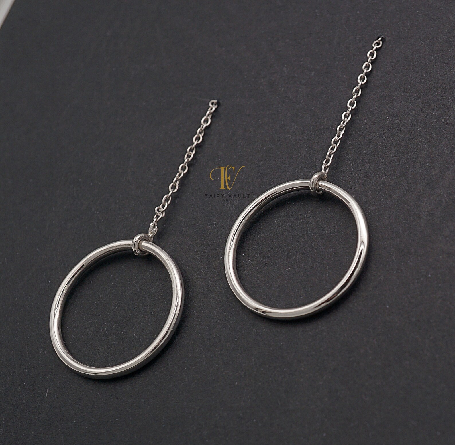 Circle Ring Silver Threader Earrings