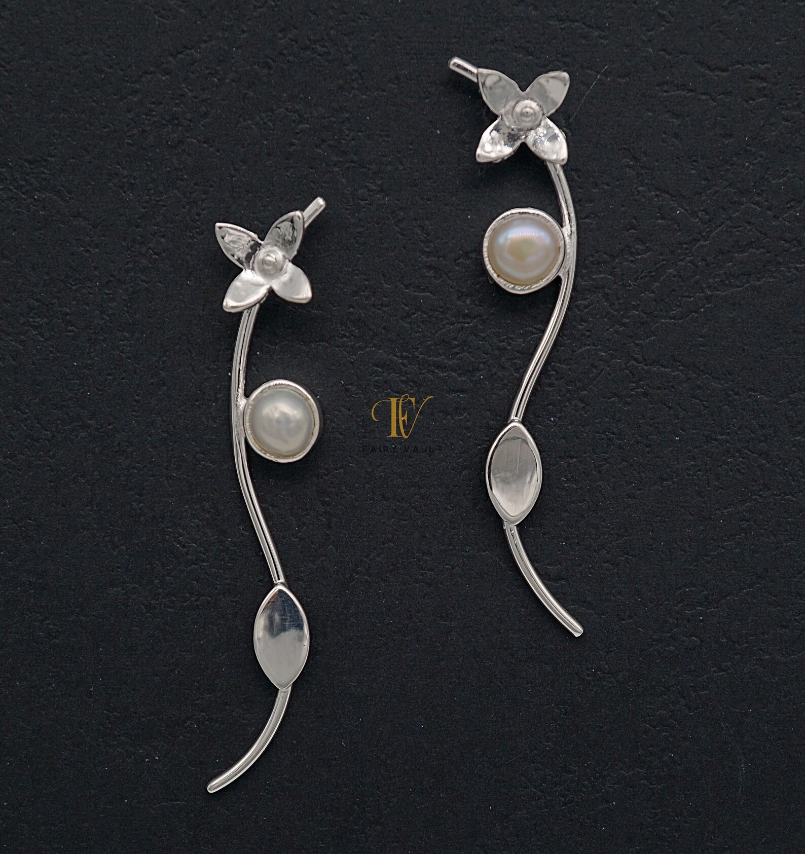 Flower Pearl Ear Climber Earrings