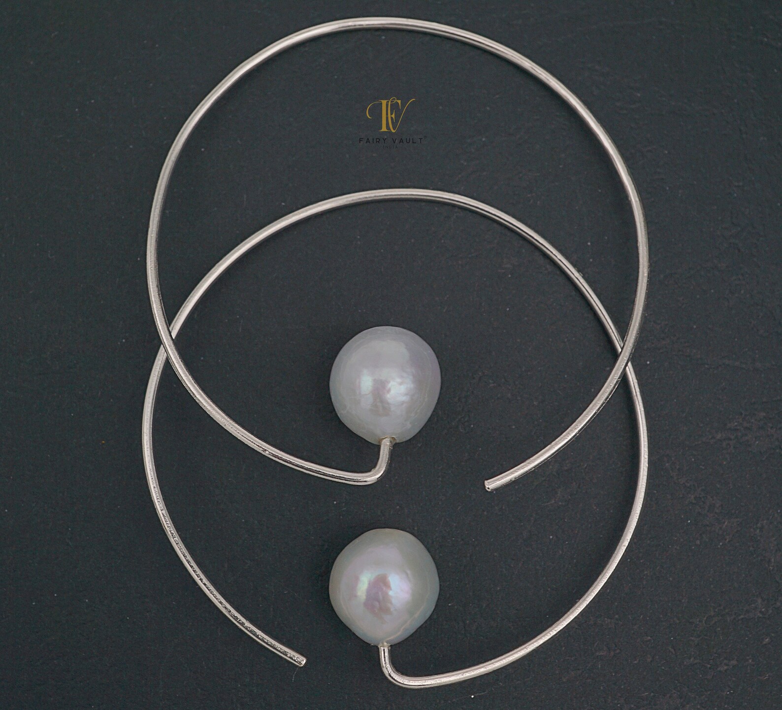 Pearl Large Open Hoop Wire Earrings