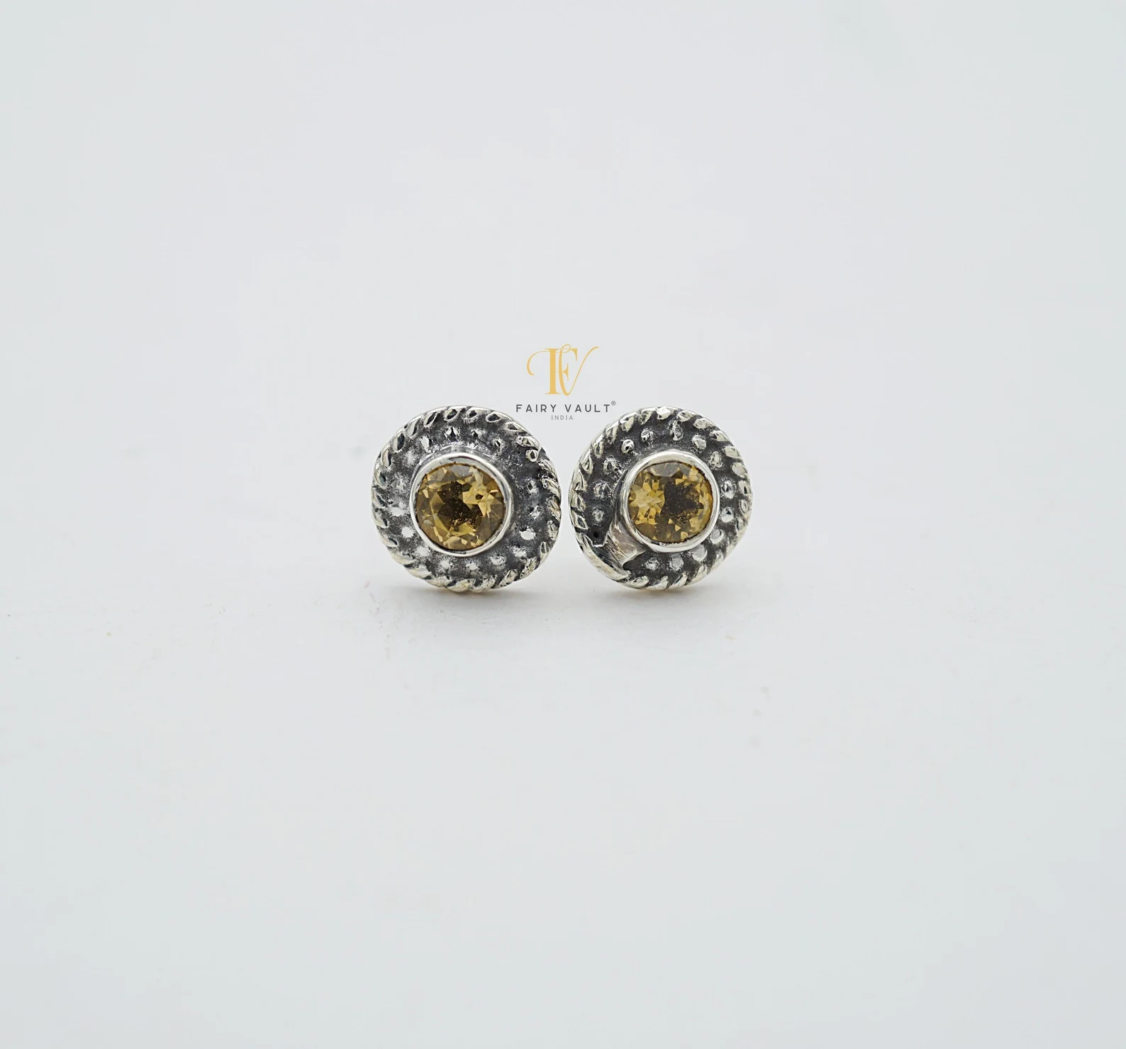 Citrine Round Granule Halo Stud Earrings