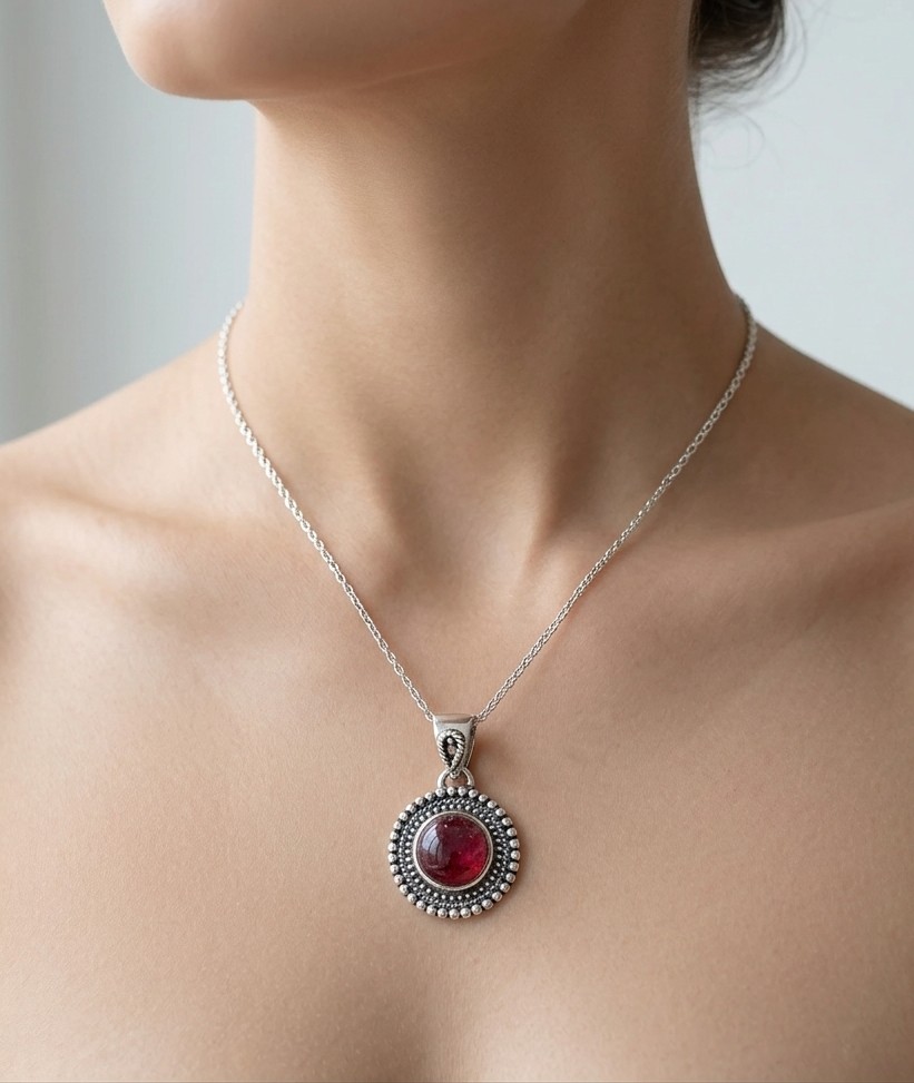 Pink Tourmaline Disc Pendant