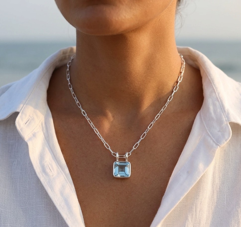 Blue Topaz Square Pendant