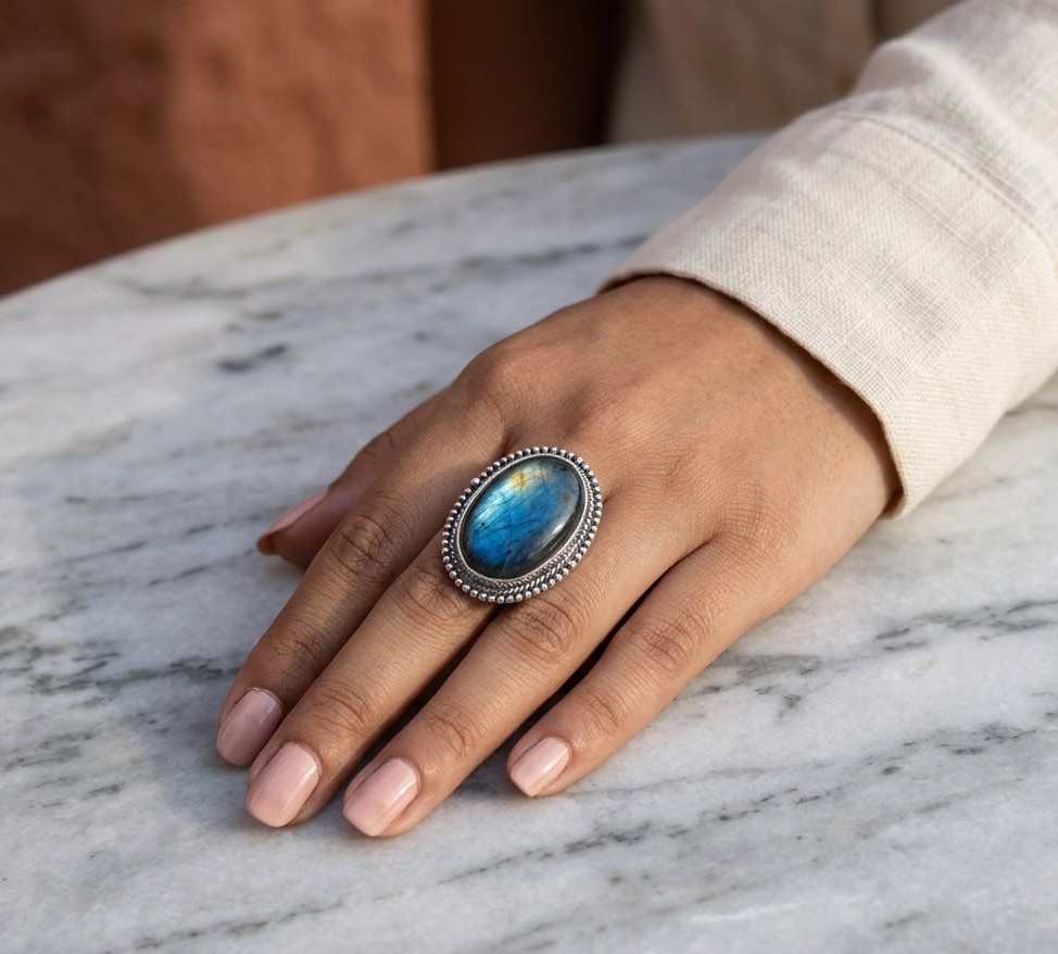 Adjustable Natural Blue Labradorite Ring