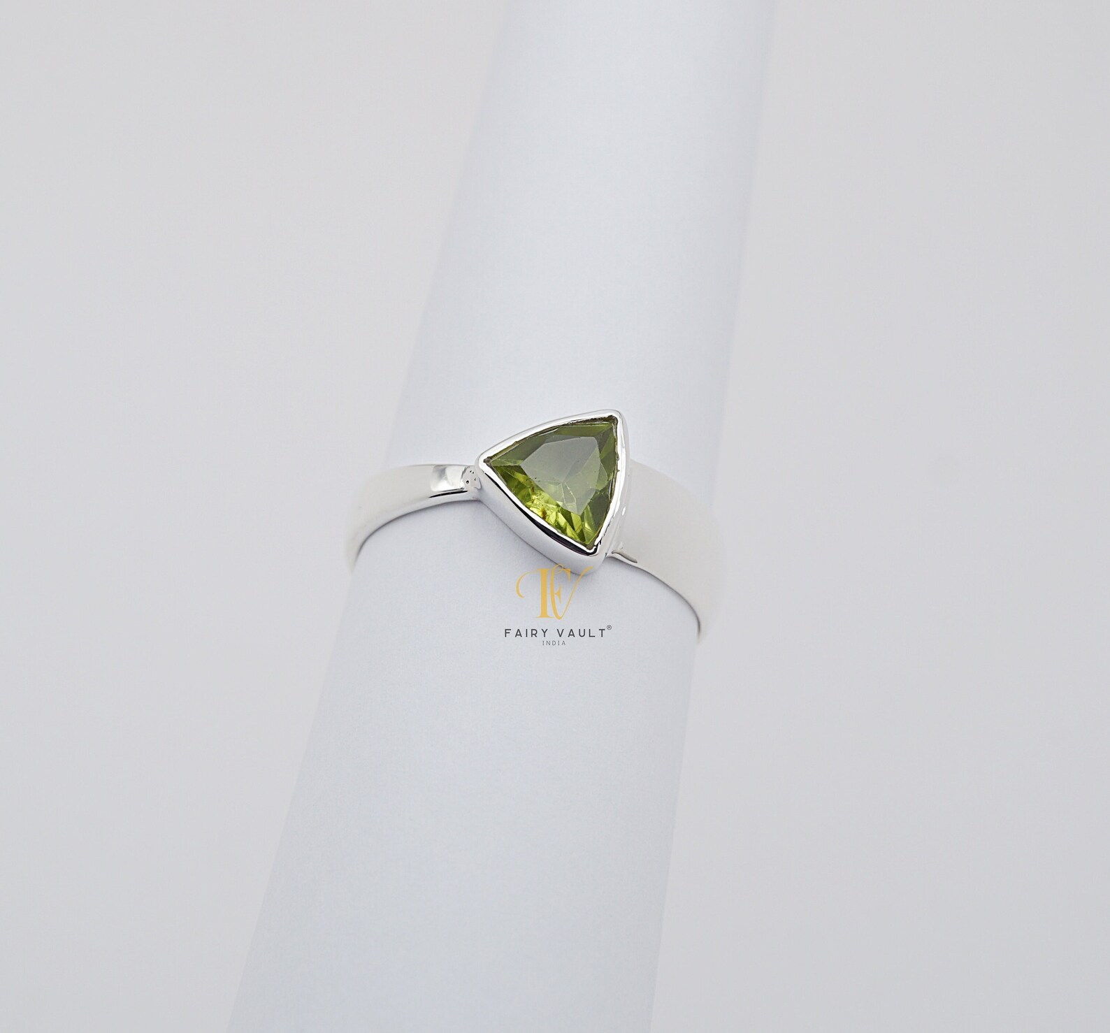 Peridot Trillion Cut Silver Ring
