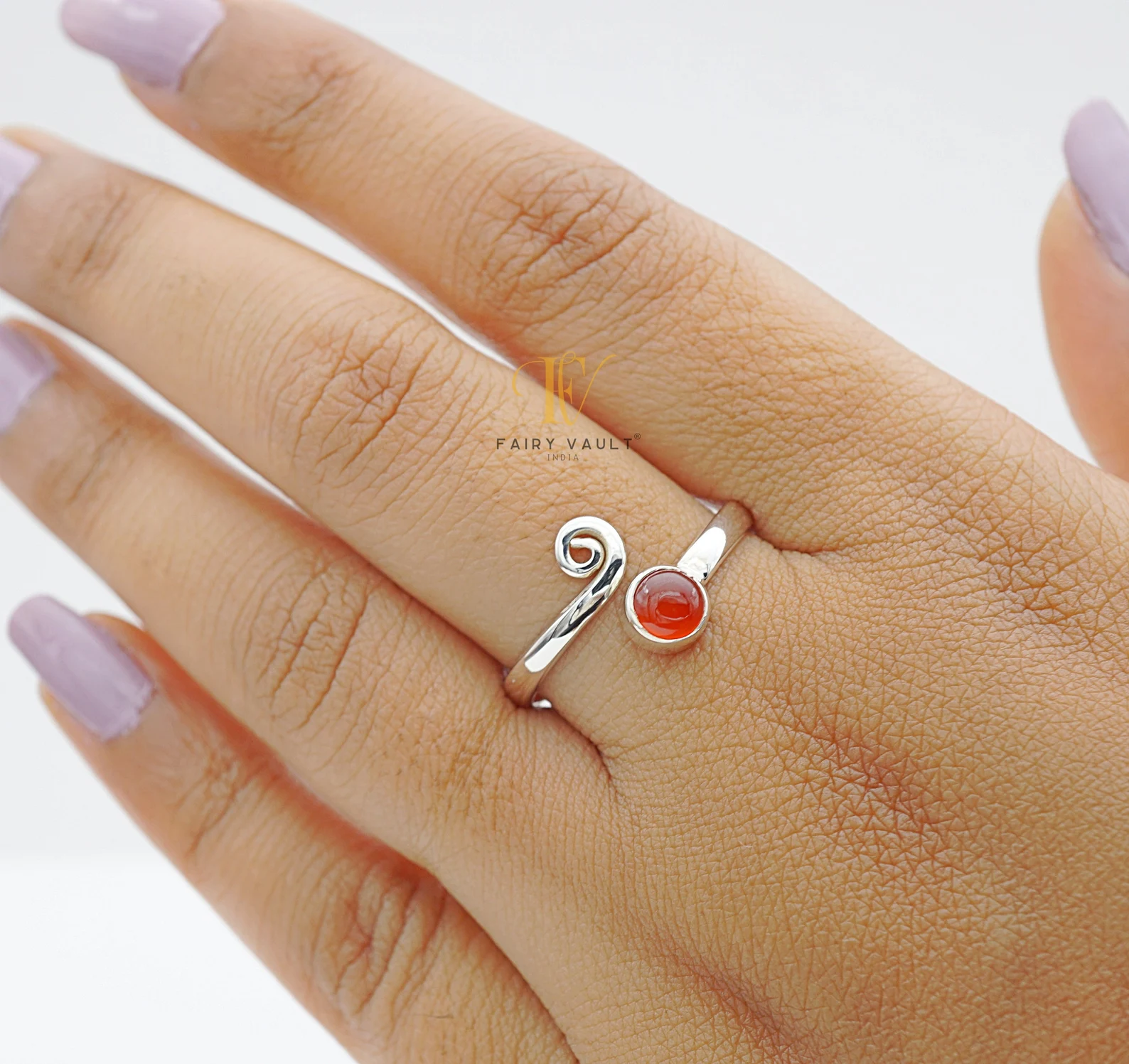 Carnelian Spiral Open Band Ring