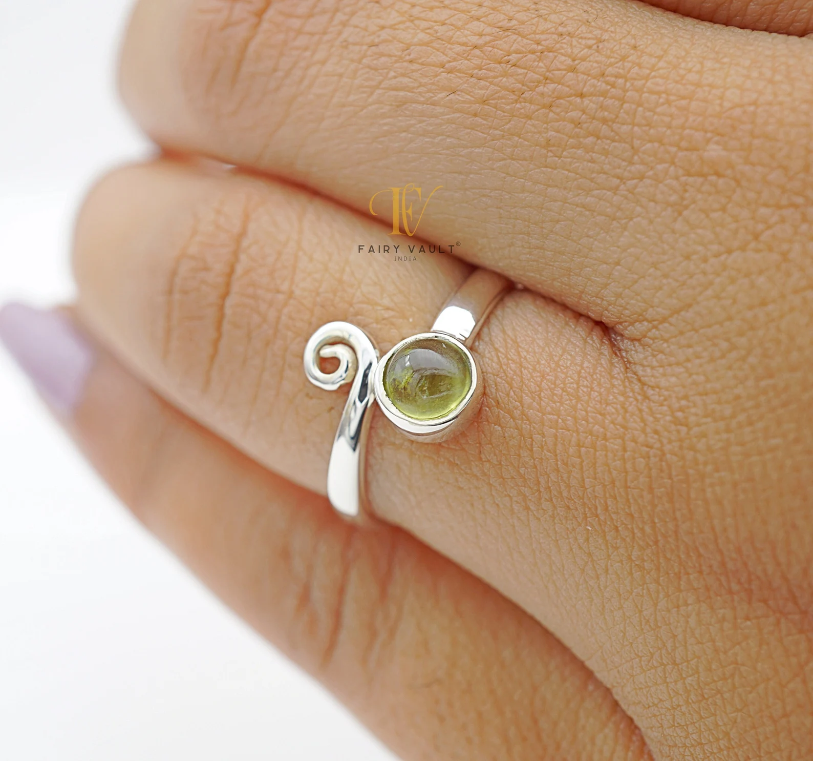 Prehnite Spiral Open Band Ring