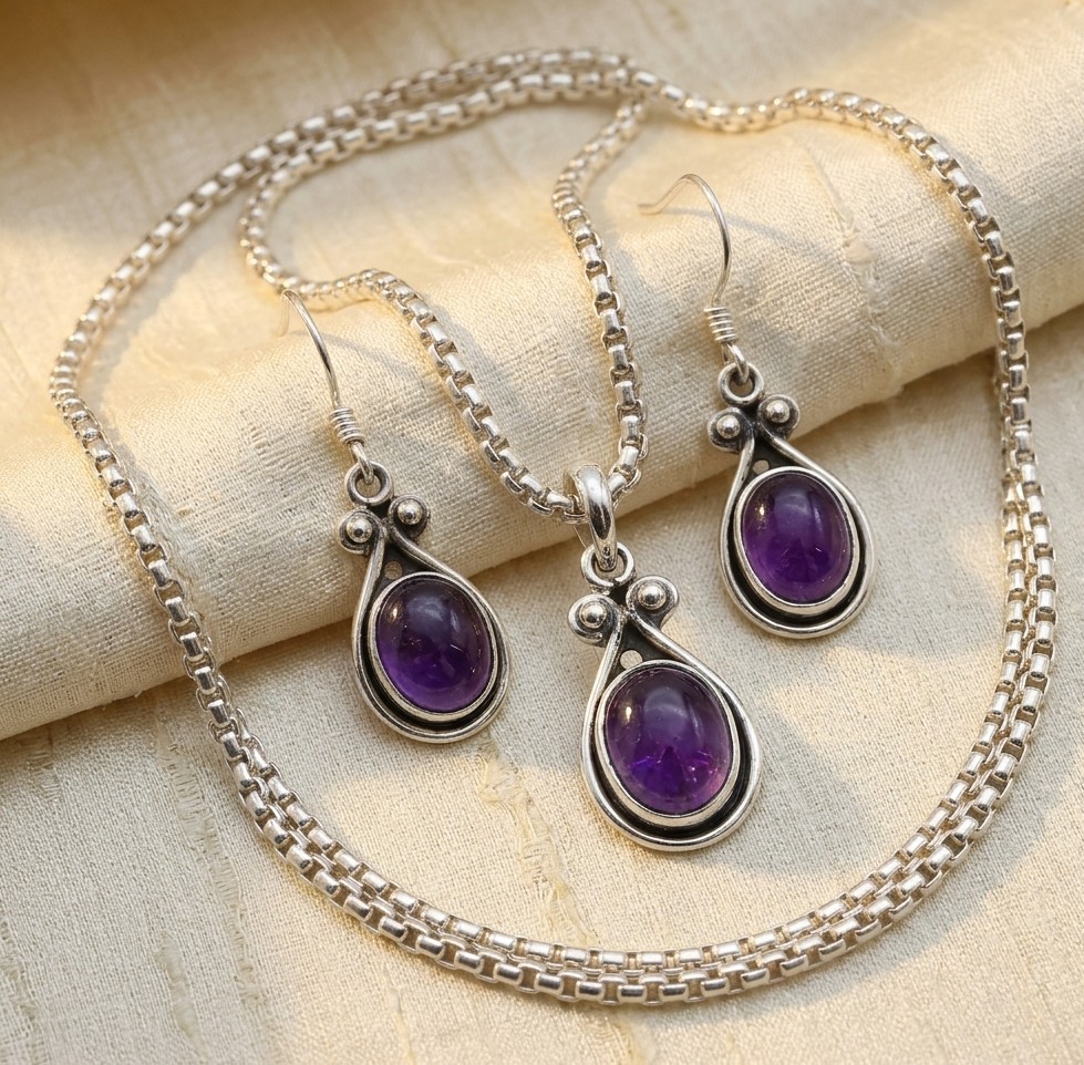 Amethyst Pendant and Earring Set