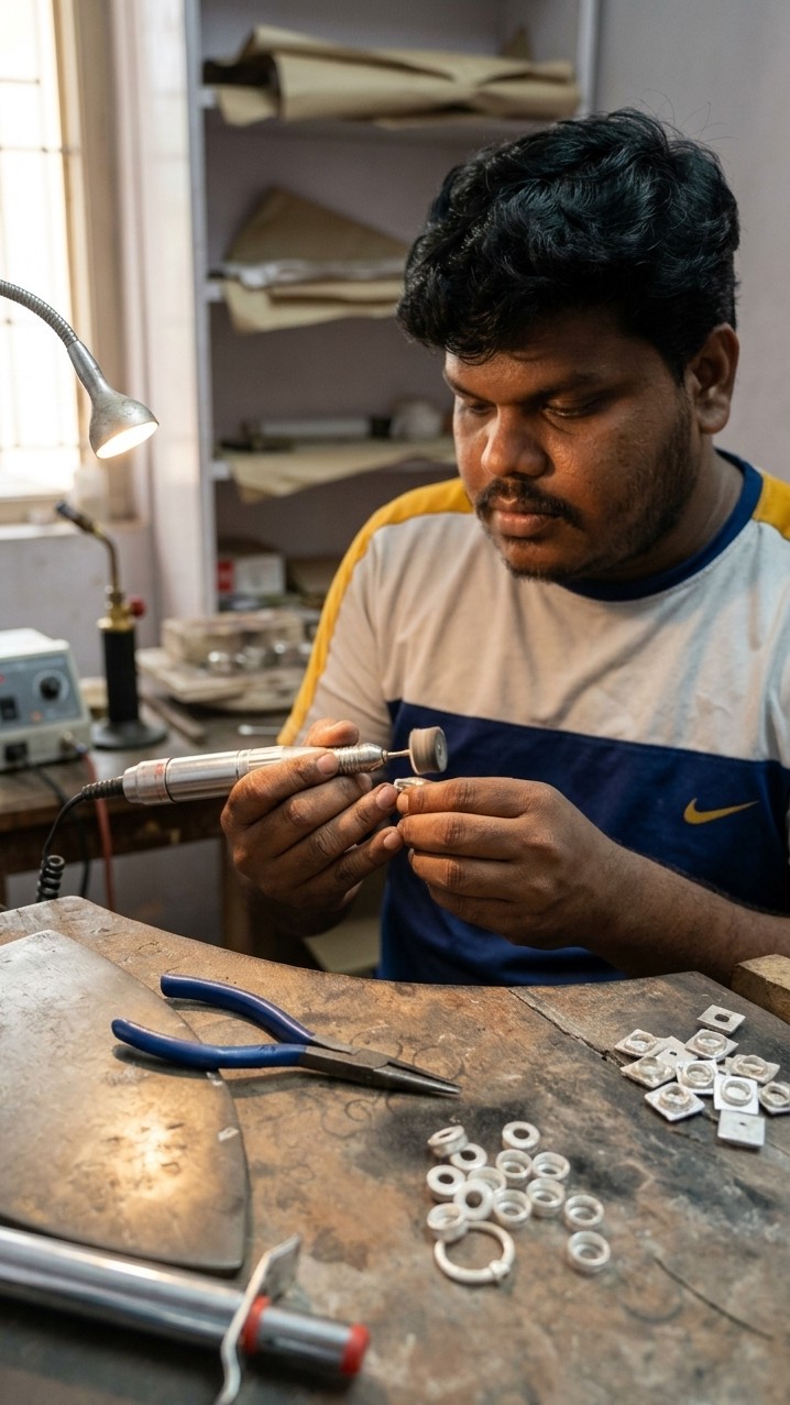 Artisan at work crafting silver jewellery